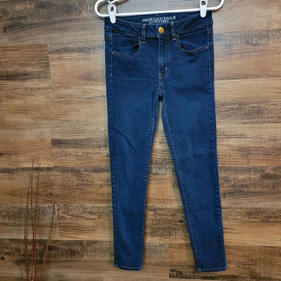 American Eagle Jeans 6 R Jegging Low Rise Super Stretch Dark Wash Denim - Picture 1 of 11
